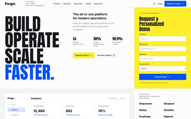 Trade Operations Suite landing page template, desktop