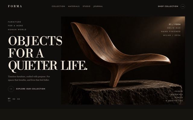 Furniture Design Portfolio landing page template, desktop