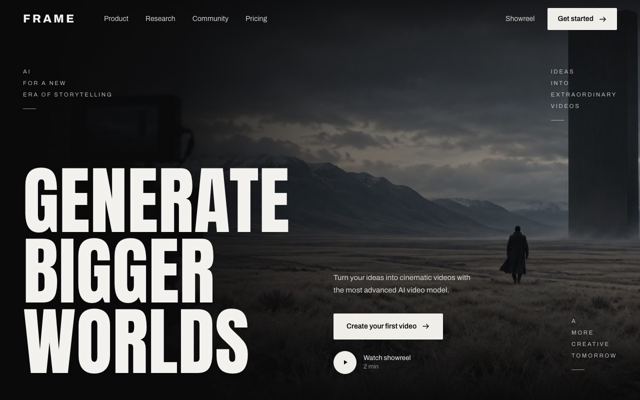 Creative Video AI landing page template, desktop