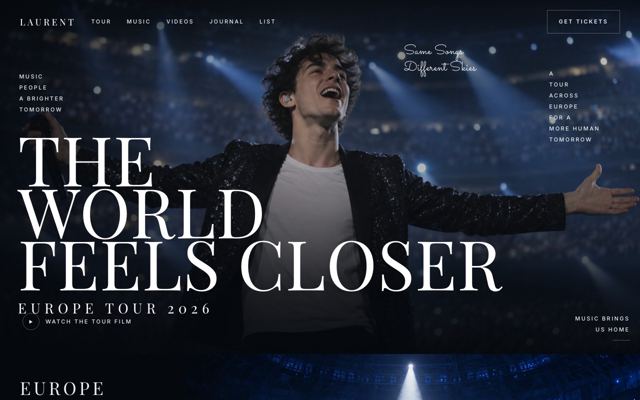 Live Tour Dates landing page template, desktop