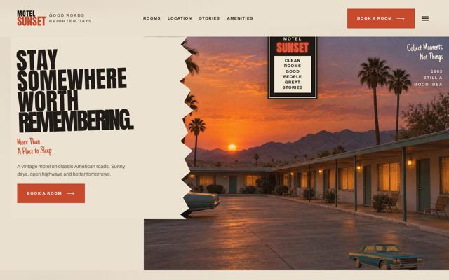Roadside Motel Stays landing page template, desktop