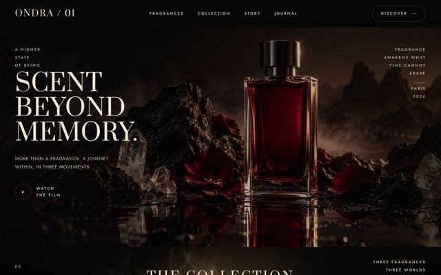 Immersive Fragrance Showcase landing page template, desktop