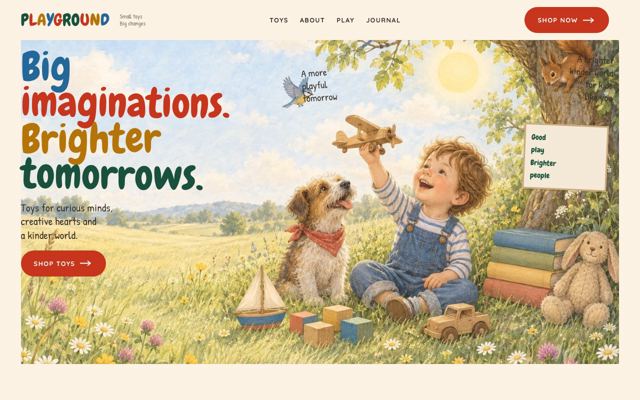 Childrens Toy Shop landing page template, desktop