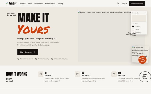 Custom Apparel Printing landing page template, desktop