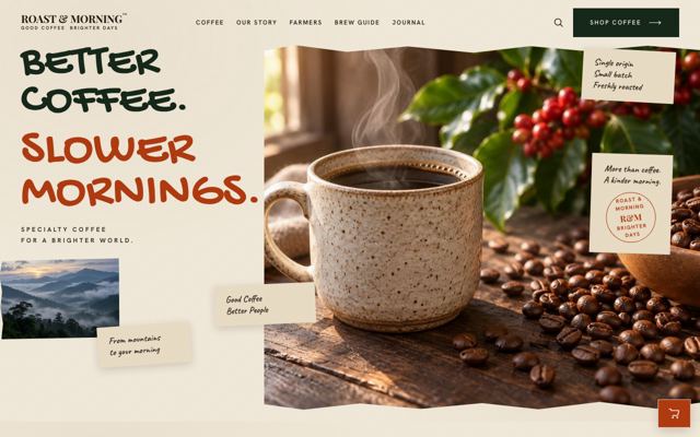 Coffee Bean Shop landing page template, desktop