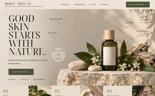 Artisan Skincare Shop landing page template, desktop