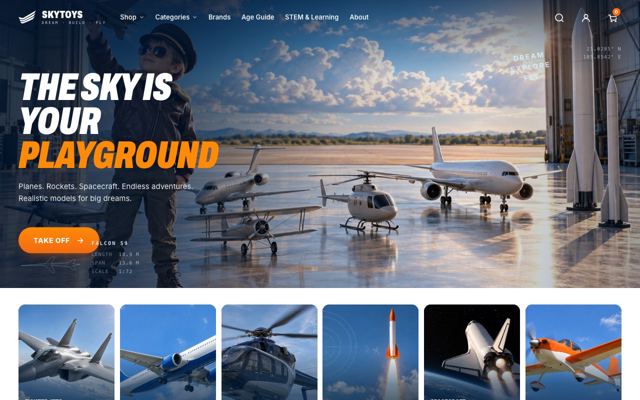 STEM Toy Shop landing page template, desktop